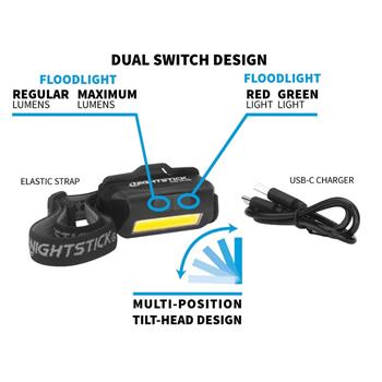 Multi-Flood USB Rechargeable Headlamp dual switch design